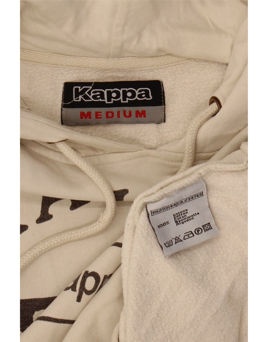 KAPPA Womens Training Graphic Hoodie Pullover UK 14 Medium Off White Baumwolle
