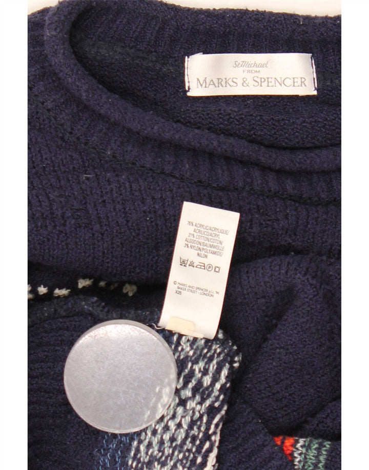 Marks & Spencer Herren-Pullover mit Rundhalsausschnitt, Größe L, Marineblau, Fair Isle-Muster
