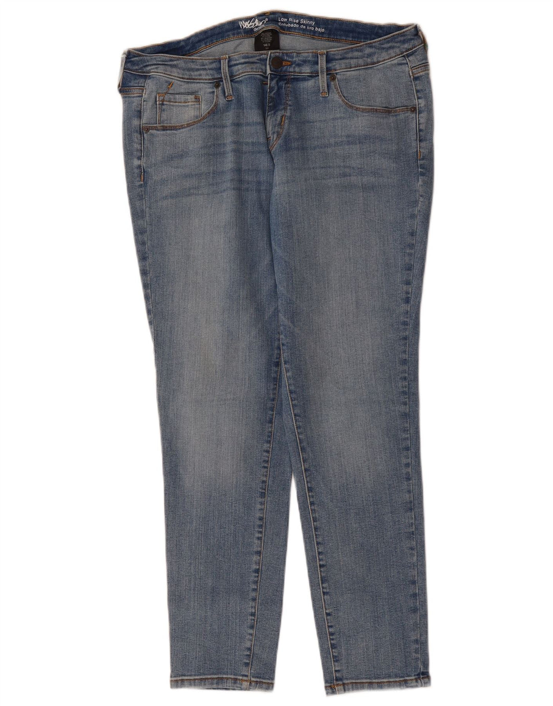 MOSSIMO Damen-Jeans mit niedriger Taille, Röhrenjeans, US 14, Größe L, W34, L28, blaue Baumwolle