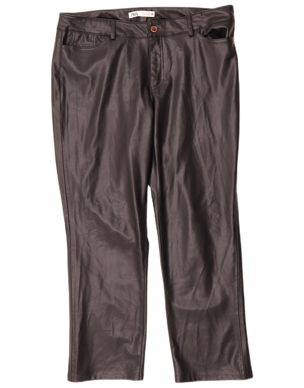 Zara Damen Gerade Kunstlederhose EU 46 2XL W36 L27 Schwarz