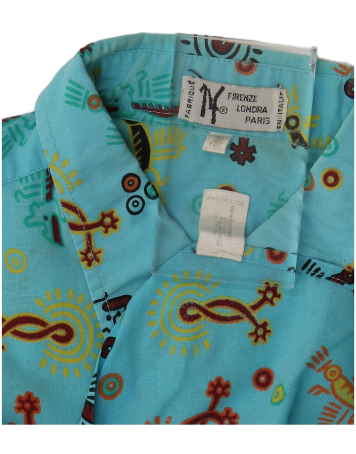 Firenze Herren-Kurzarmhemd mit abstraktem Muster, Größe 39 15 1/2 Mittelblau