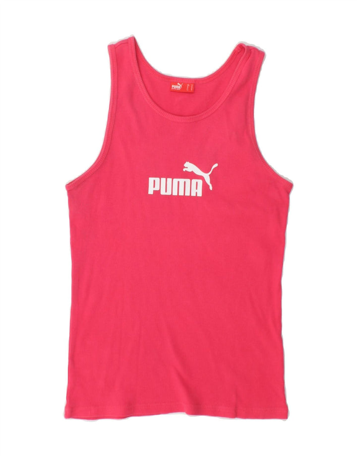 PUMA Womens Graphic Vest Top UK 12 Medium Pink Cotton Vintage Puma and Second-Hand Puma from Messina Hembry 