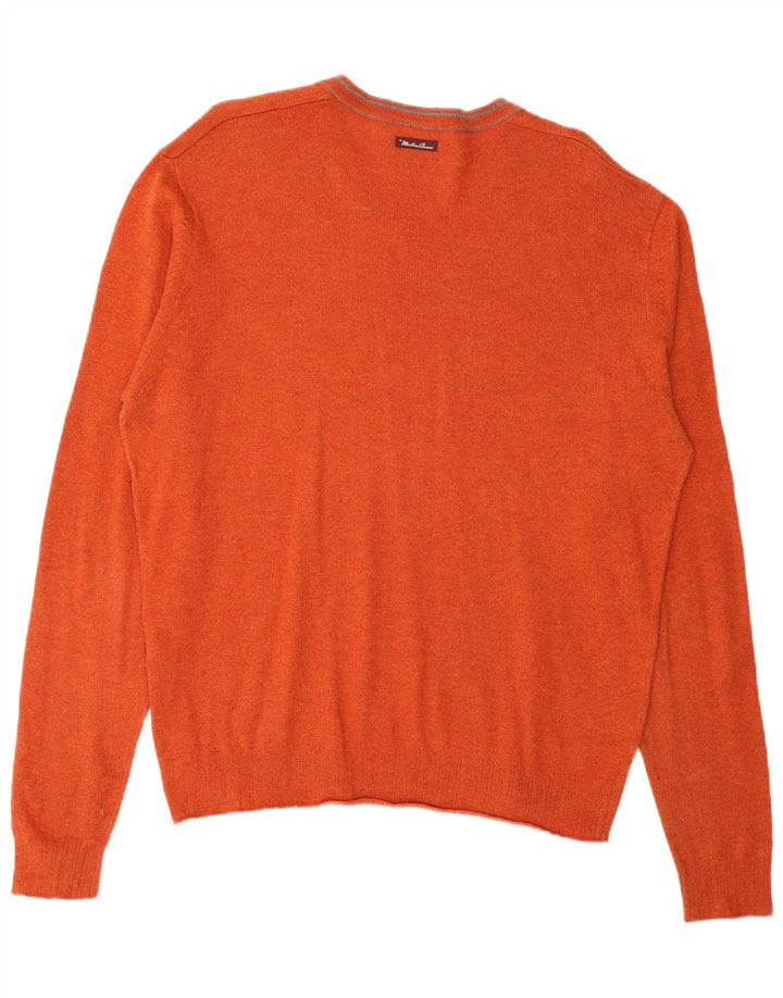 Marlboro Classics Herren-Pullover mit V-Ausschnitt aus mitteloranger Wolle