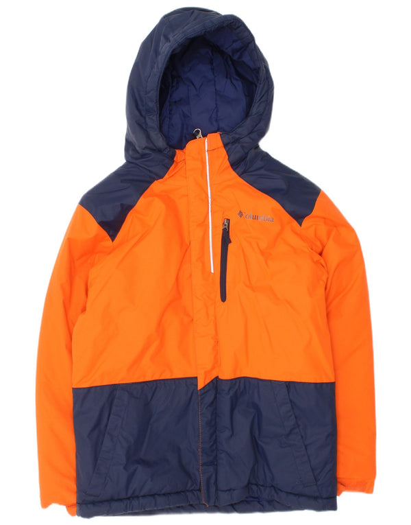 Columbia Wattierte Jacke mit Kapuze für Jungen, 7–8 Jahre, Größe S, orangefarbenes Colourblock-Nylon
