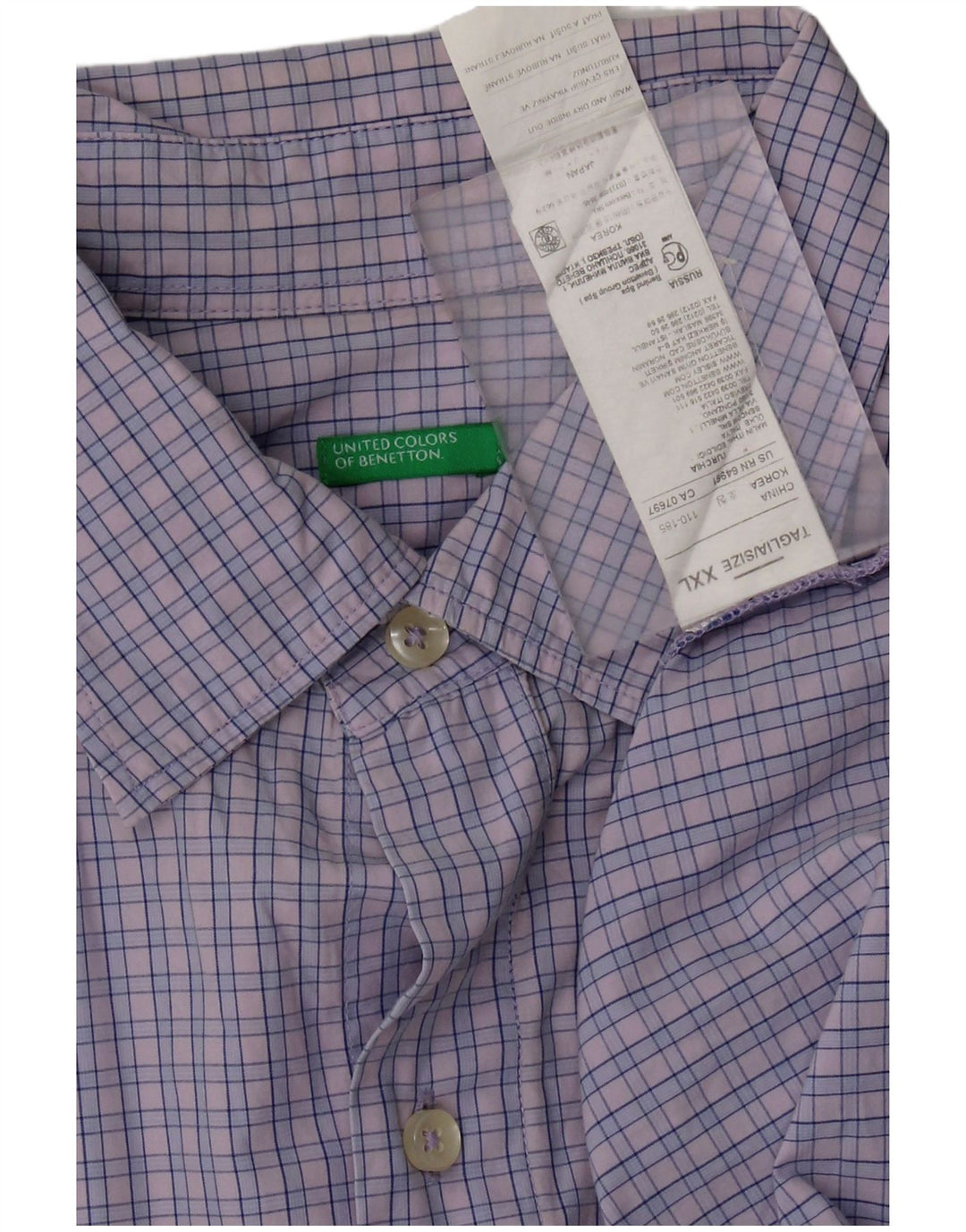 BENETTON Mens Short Sleeve Shirt 2XL Purple Gingham Cotton