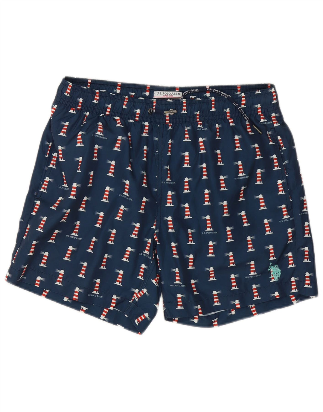 US POLO ASSN. Herren-Badeshorts, mittelgroß, marineblau gepunktet