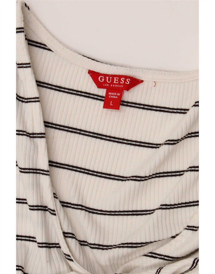 Guess Damen Top Langarm UK 14 Large Weiß gestreift
