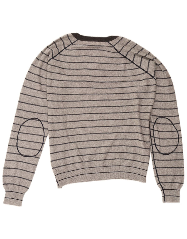 Zara Herren-Pullover mit V-Ausschnitt, mittelgrau gestreift