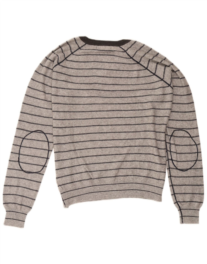 Zara Herren-Pullover mit V-Ausschnitt, mittelgrau gestreift
