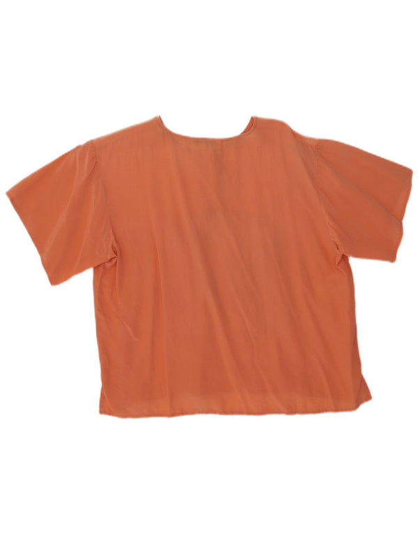 Vintage Damen Bluse Top UK 18 XL Orange Seide
