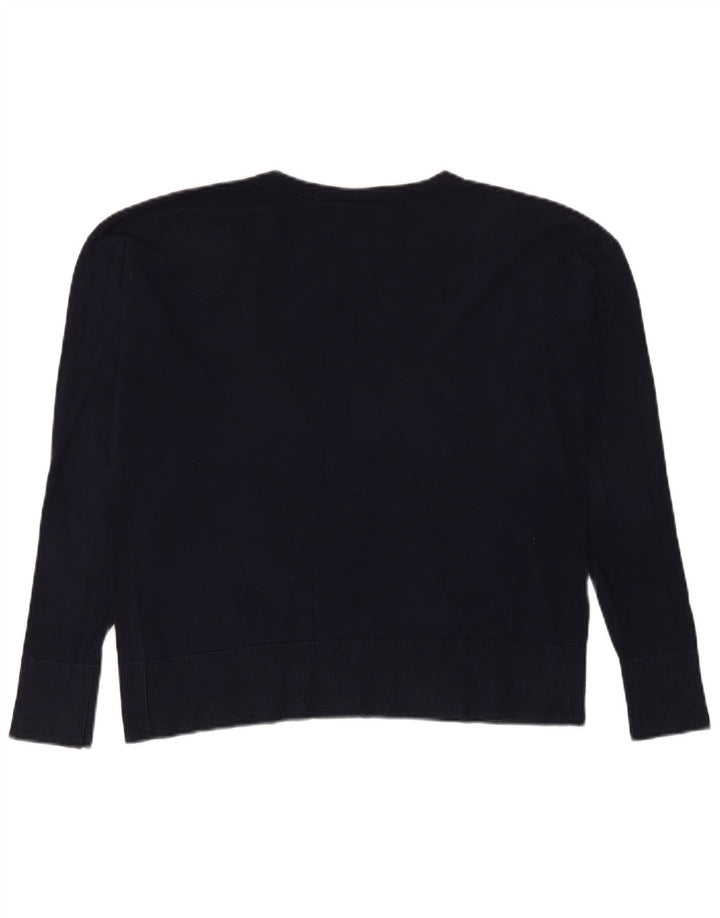 Lacoste Damen-Pullover mit V-Ausschnitt, Größe 40, mittelmarineblaue Baumwolle