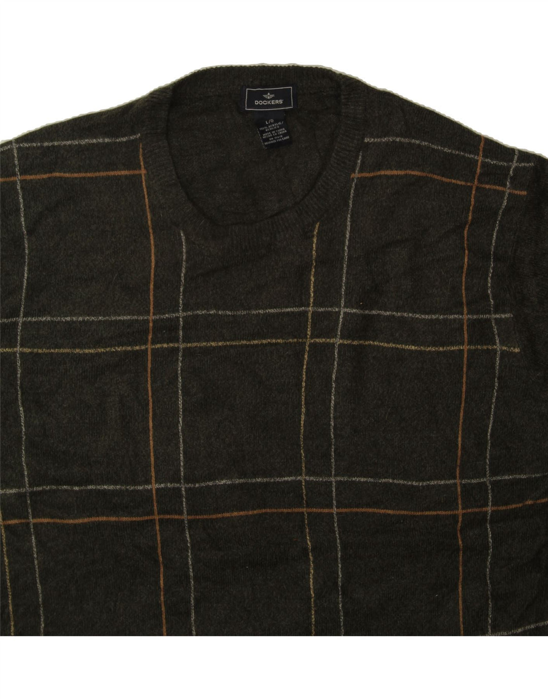 DOCKERS Mens Crew Neck Jumper Sweater Large Green Check Acrylic Vintage Dockers and Second-Hand Dockers from Messina Hembry 