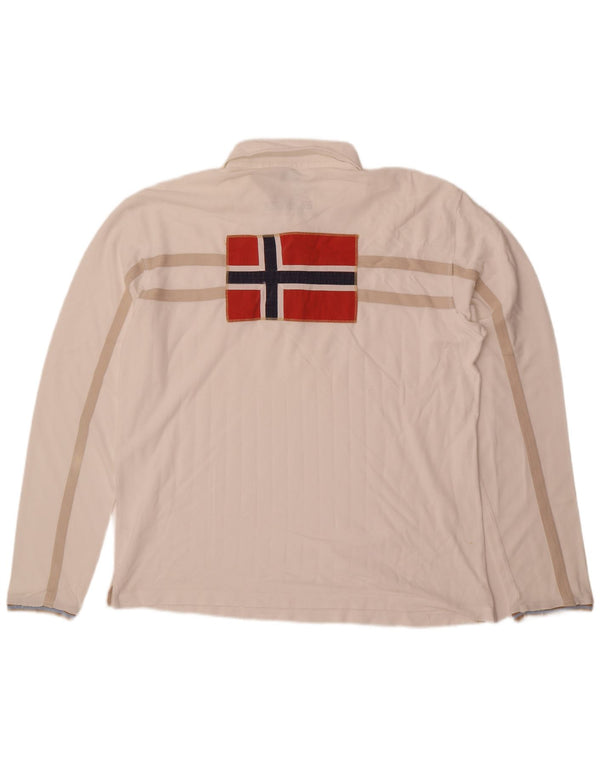 Napapijri Herren Grafik-Langarm-Poloshirt 3XL aus weißer Baumwolle