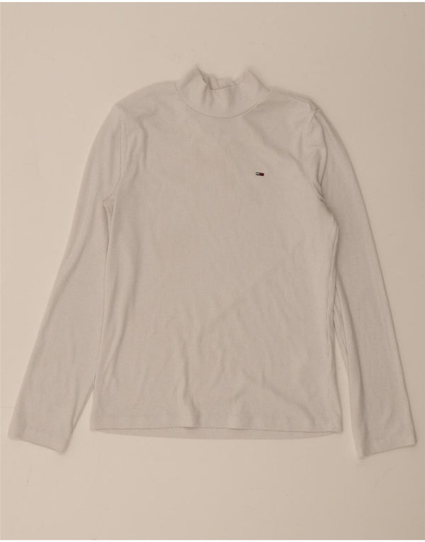 Tommy Hilfiger Damen Top Langarm UK 12 Mittelweiß Polyester
