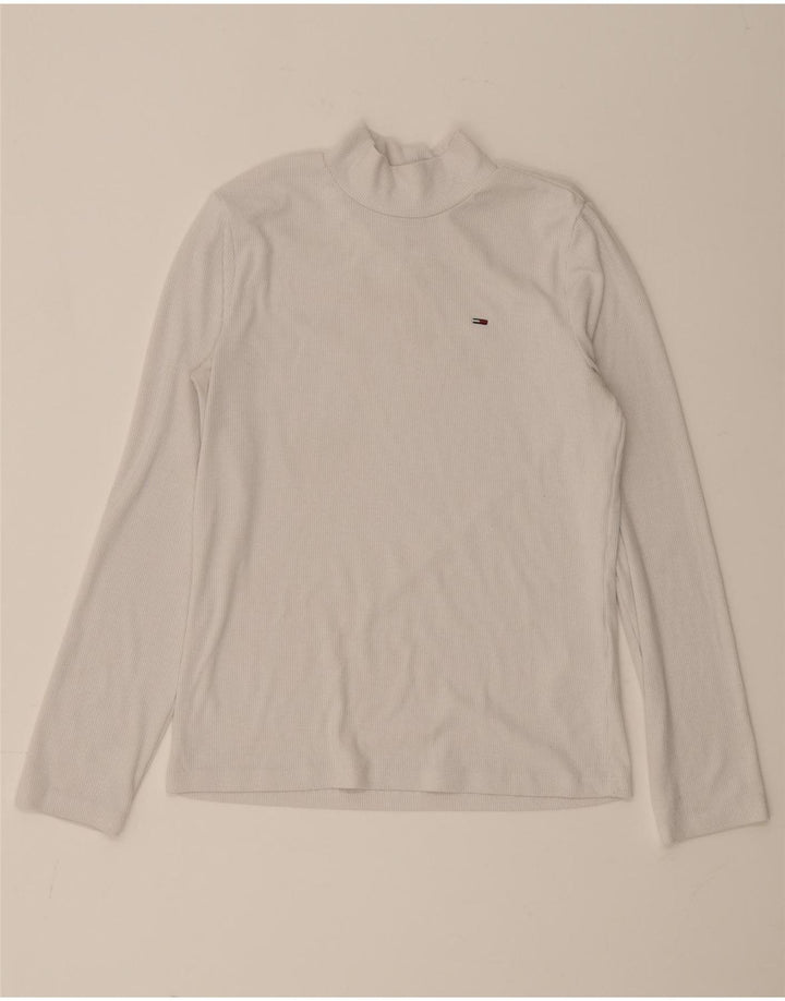 Tommy Hilfiger Damen Top Langarm UK 12 Mittelweiß Polyester