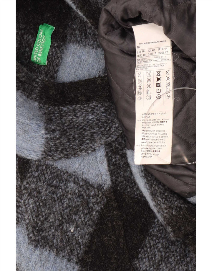 Benetton Damen Übergroßer Mantel UK 16 Große blaue Gingham-Wolle