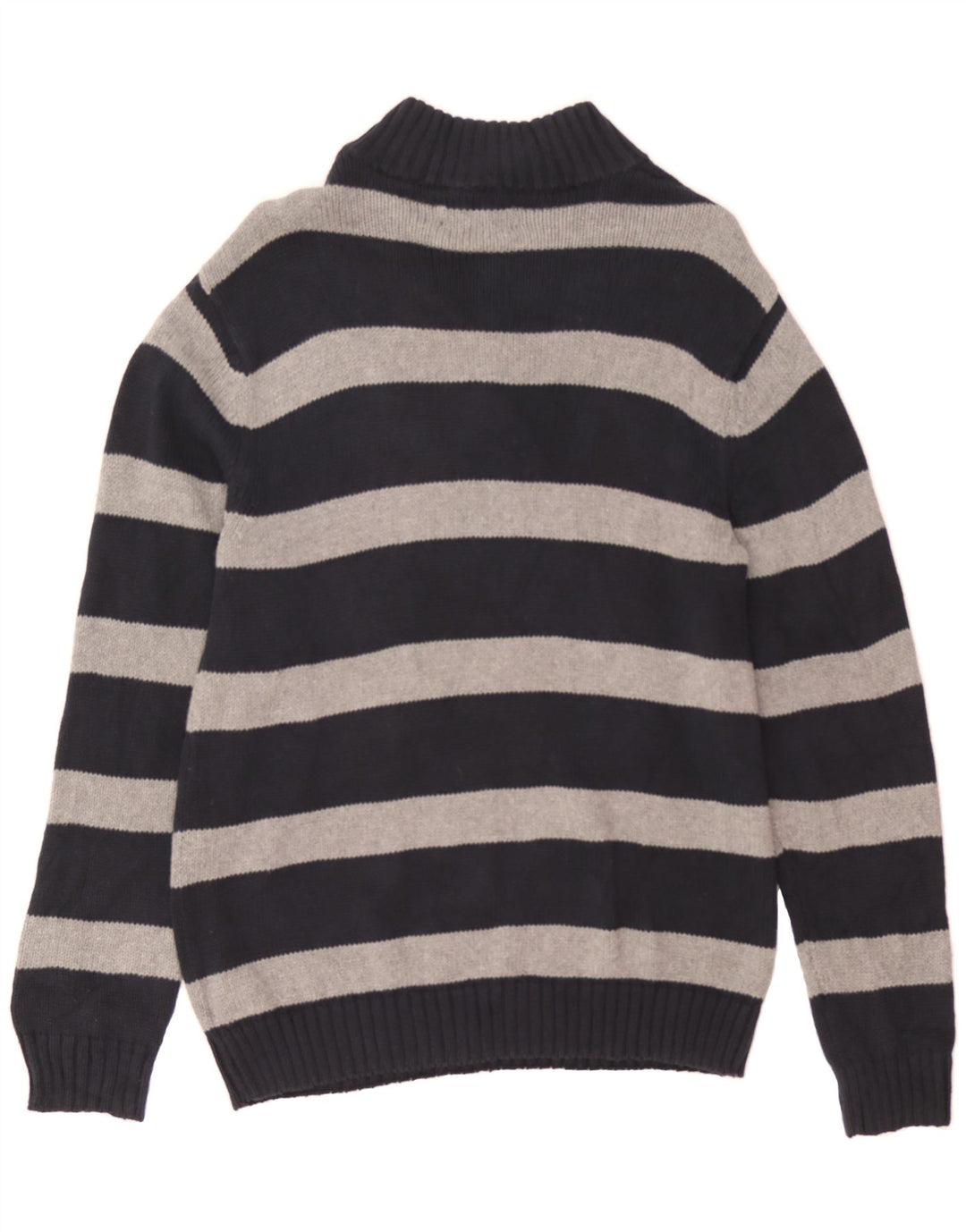 CHAPS Mens Zip Neck Jumper Sweater Medium Black Striped Cotton Vintage Chaps and Second-Hand Chaps from Messina Hembry 