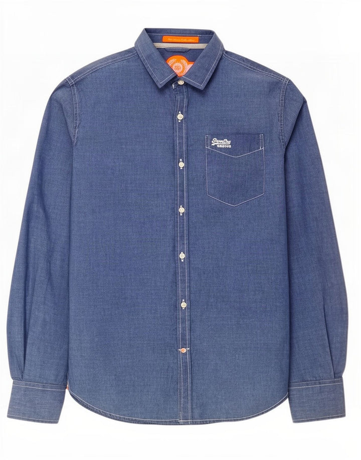 Superdry Herren-Hemd, groß, aus blauer Baumwolle