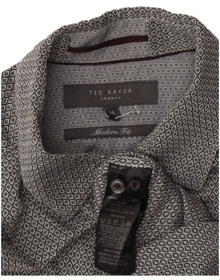Ted Baker Herren-Hemd mit moderner Passform, Größe 16, groß, grau, geometrisch