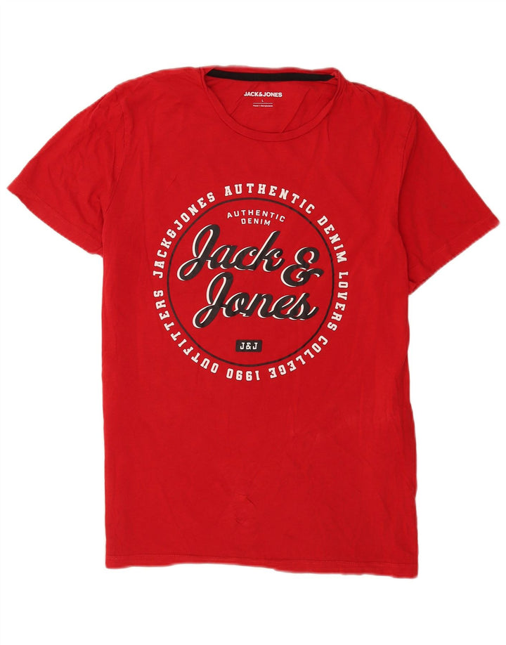 Jack & Jones Herren-T-Shirt mit normaler Grafik, Größe L, aus roter Baumwolle