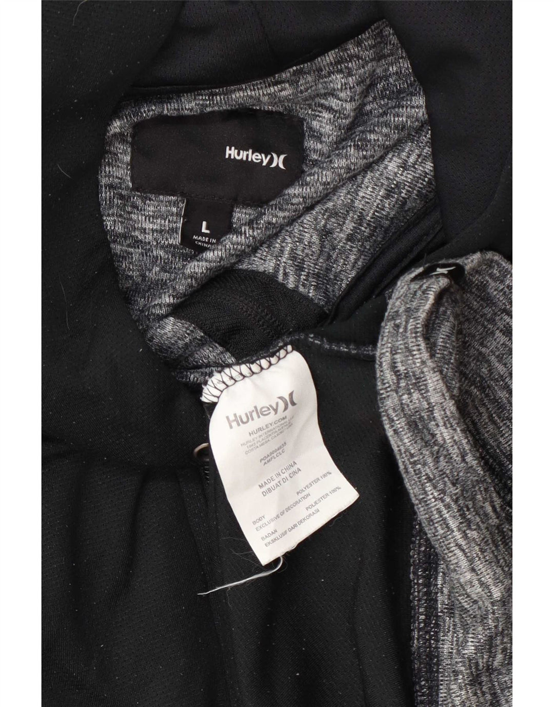 Hurley Herren-Kapuzenpullover mit Reißverschluss, groß, schwarzes Farbblock-Polyester