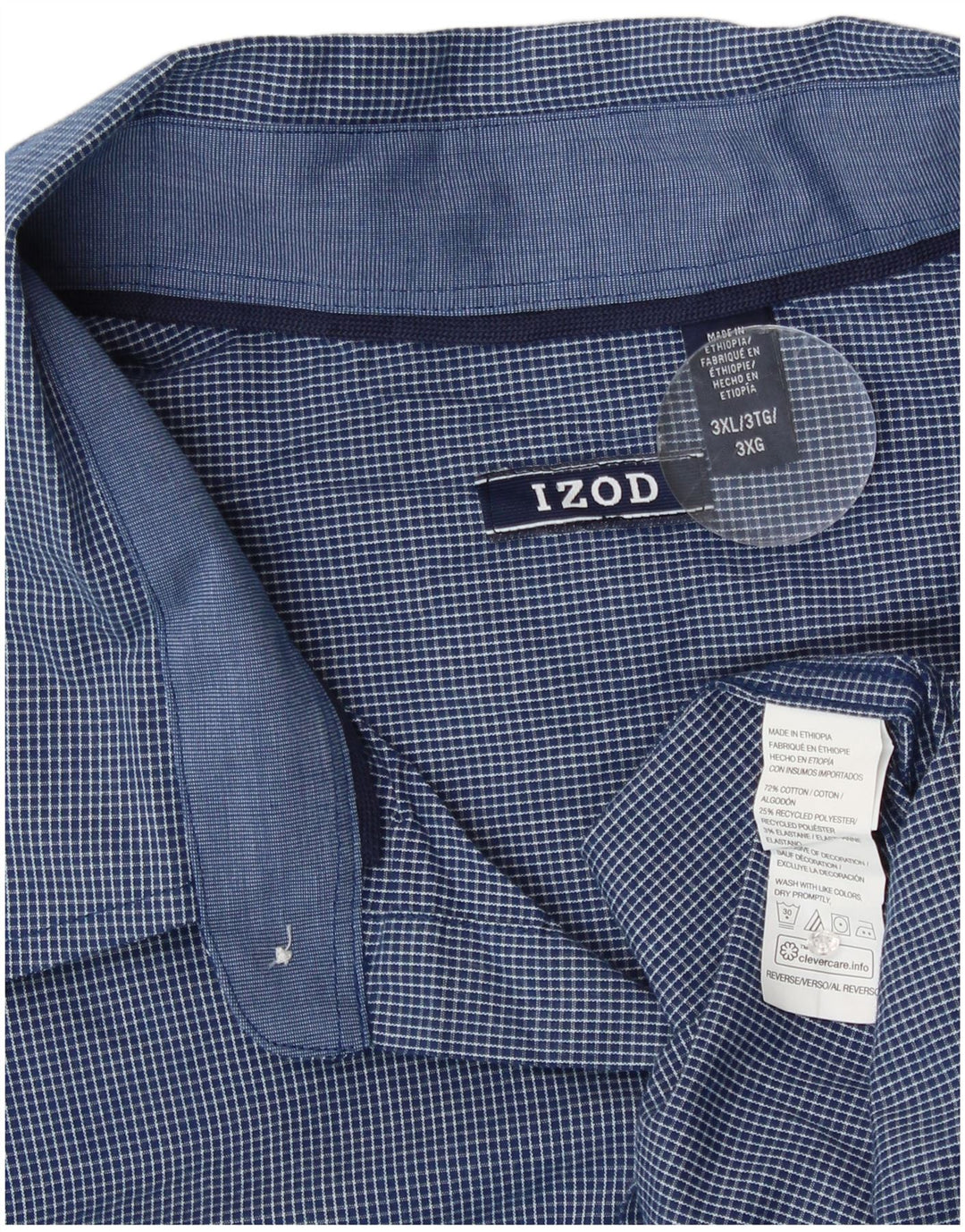 Izod Kariertes Herrenhemd 3XL aus blauer Gingham-Baumwolle