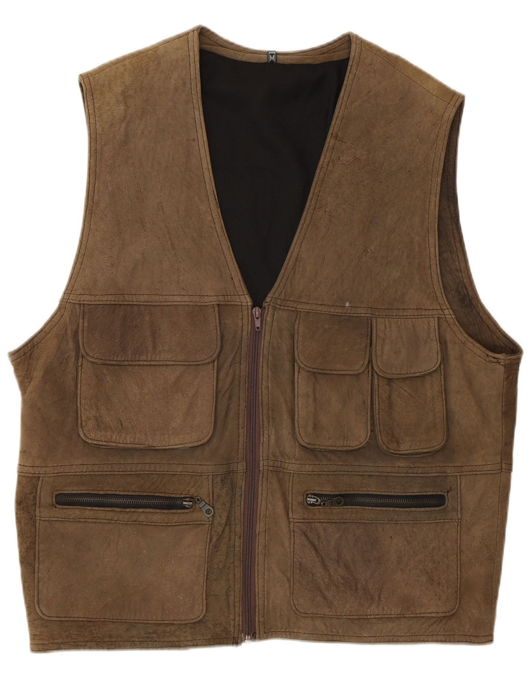 Vintage Herren Wildleder Utility Gilet UK 38 Mittelbraun