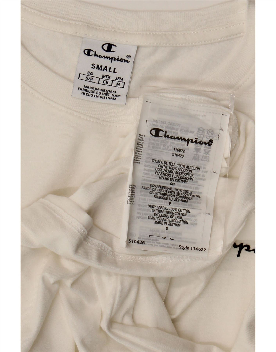 CHAMPION Damen T-Shirt Top UK 10 Small Weiße Baumwolle