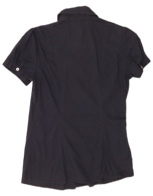 Benetton Damen Kurzarmhemd UK 10 Small Marineblau Baumwolle