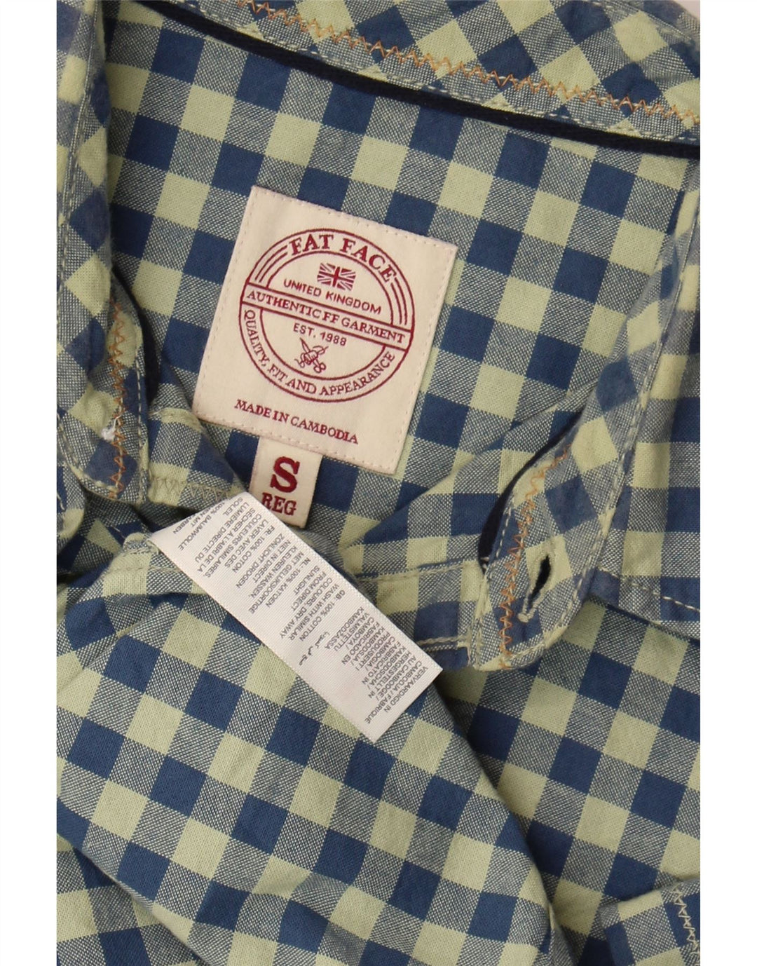 Fat Face Herren-Kurzarmhemd, klein, grün, Gingham-Baumwolle