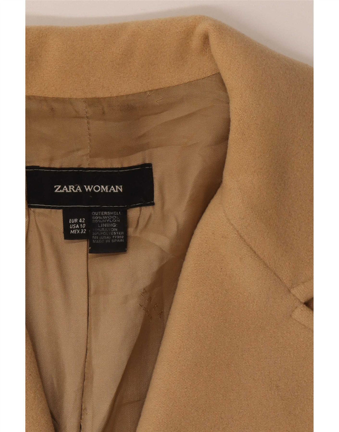 Zara Damen Mantel EU 42 Große Beige Wolle