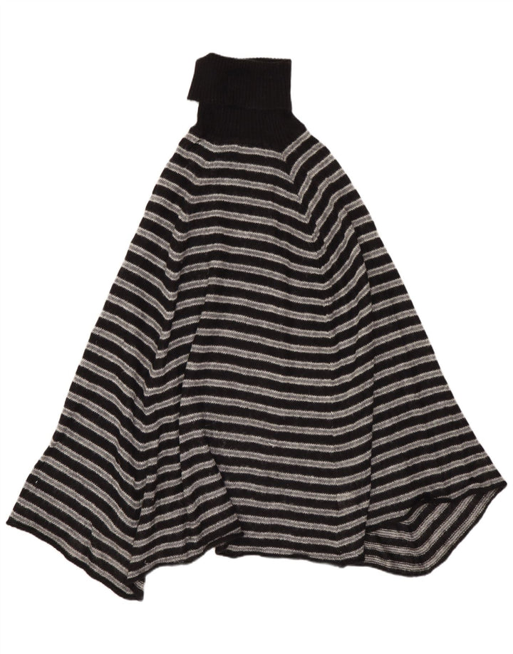 Benetton Damen-Ponchopullover mit Rollkragen, Einheitsgröße, grau gestreift, Acryl