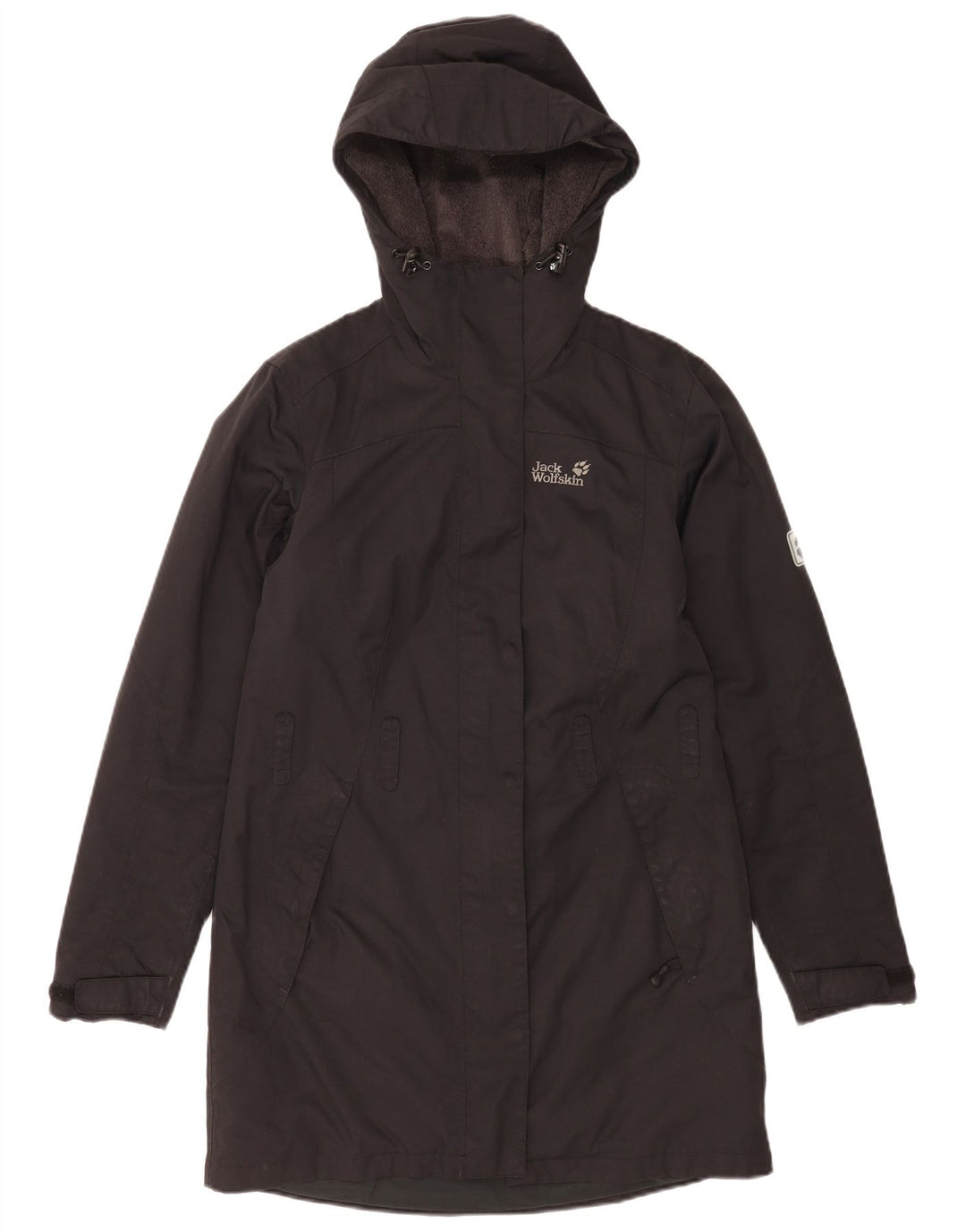 Jack Wolfskin Damen-Windbreaker-Mantel mit Kapuze, übergroß, Gr. 10, Schwarz