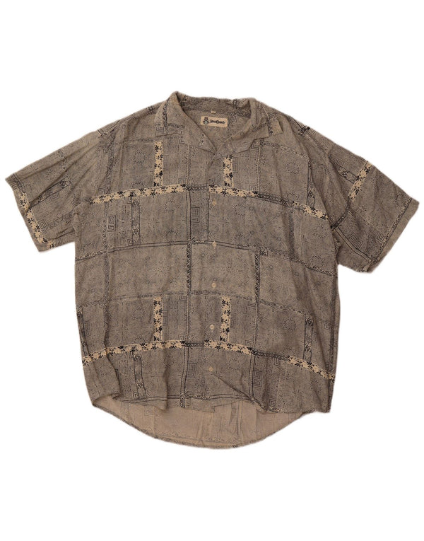 Vintage Herren Kurzarmhemd Groß Grau Paisley