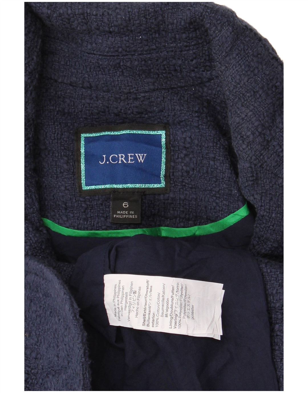 J. Crew Damen Crop 1 Button Blazer Jacke US 6 Medium Navy Blue Cotton