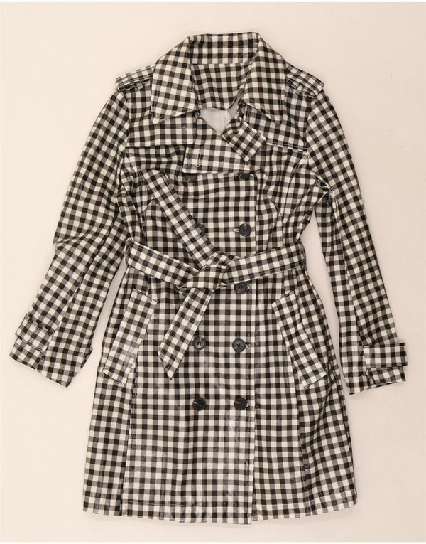 Vintage Damen Trenchcoat UK 12 Medium Black Gingham