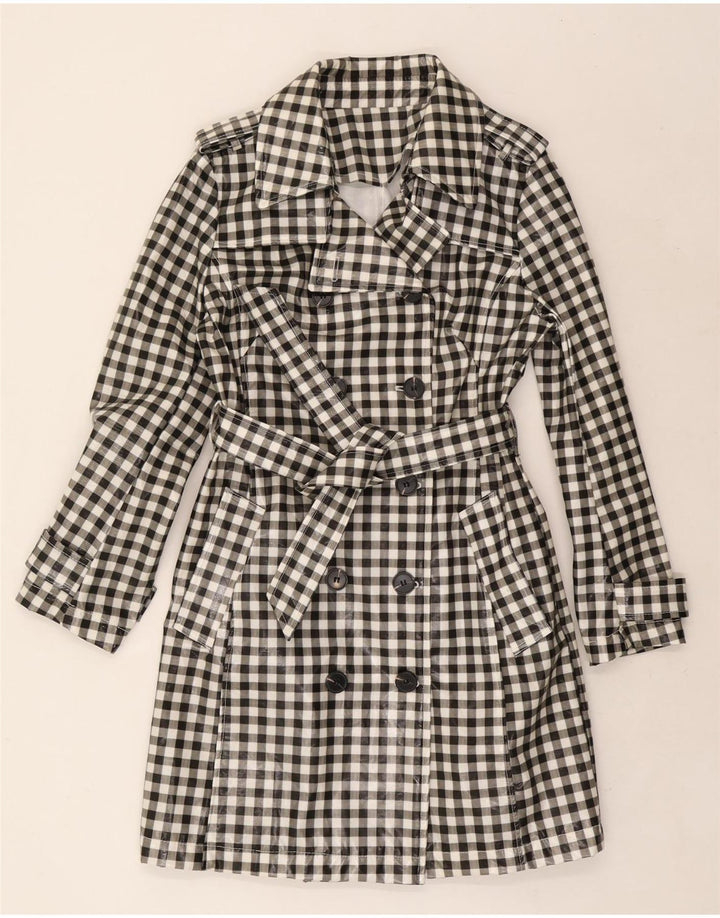 Vintage Damen Trenchcoat UK 12 Medium Black Gingham