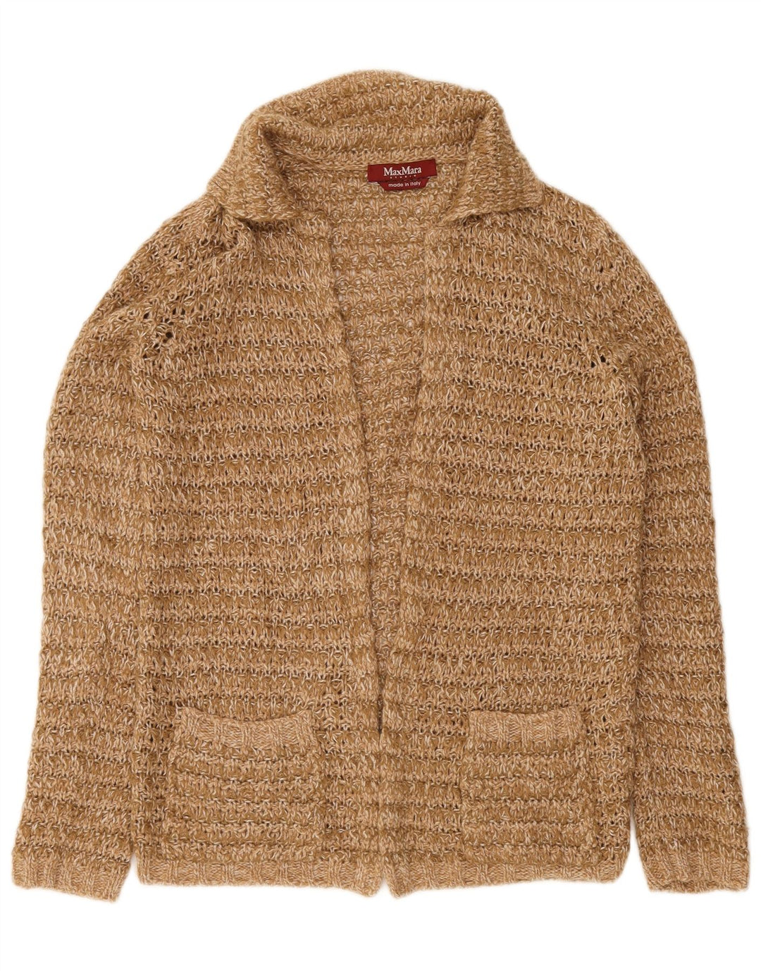 Offener Strickjackenpullover für Damen von Max Mara, UK 14, mittelbraune Wolle
