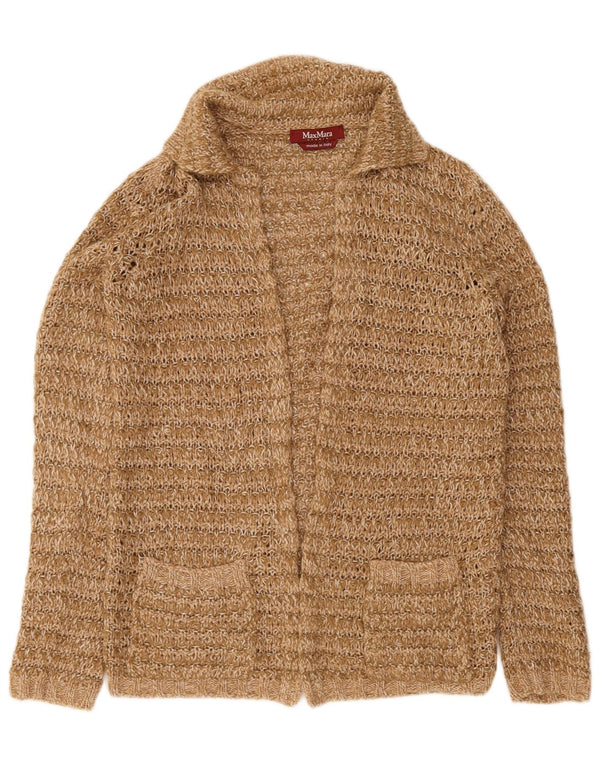 Offener Strickjackenpullover für Damen von Max Mara, UK 14, mittelbraune Wolle