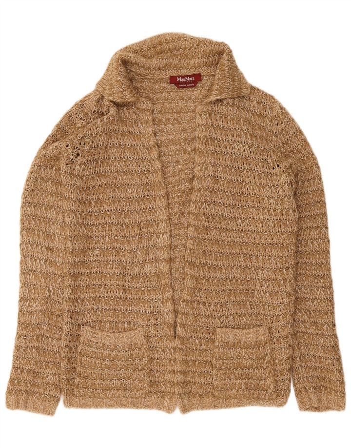 Offener Strickjackenpullover für Damen von Max Mara, UK 14, mittelbraune Wolle