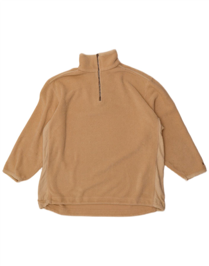 Mustang Herren-Fleecepullover mit Reißverschluss am Hals, großes beiges Farbblock-Polyester