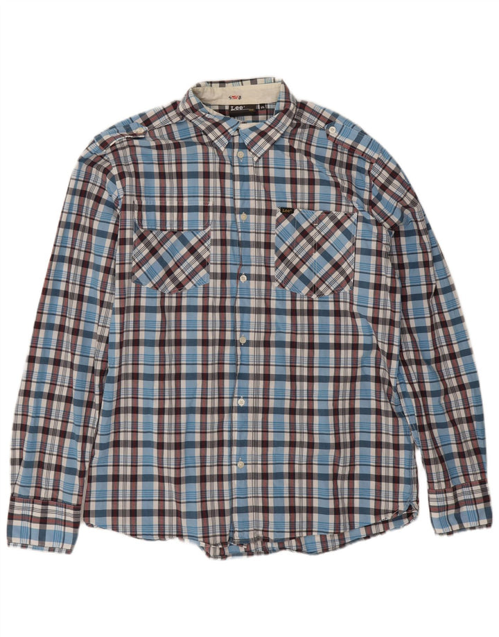Lee Herrenhemd 2XL, blau kariert, Baumwolle