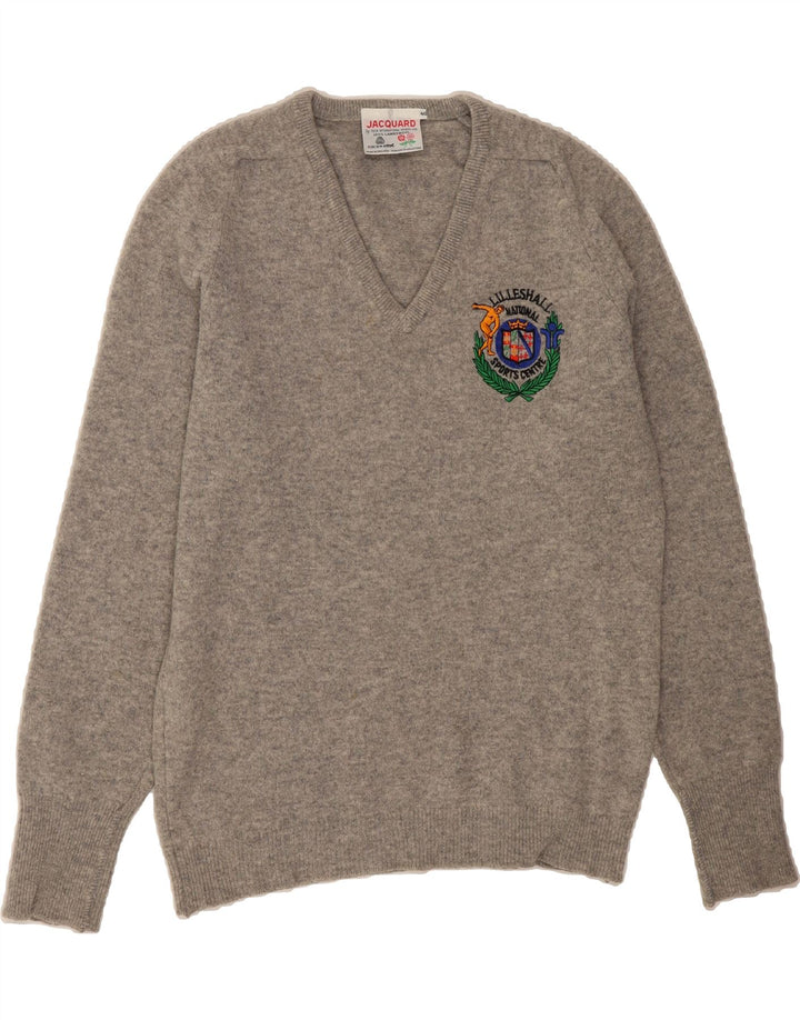 VINTAGE Womens V-Neck Jumper Sweater EU 40 Medium Grey Lambswool Vintage Vintage and Second-Hand Vintage from Messina Hembry 