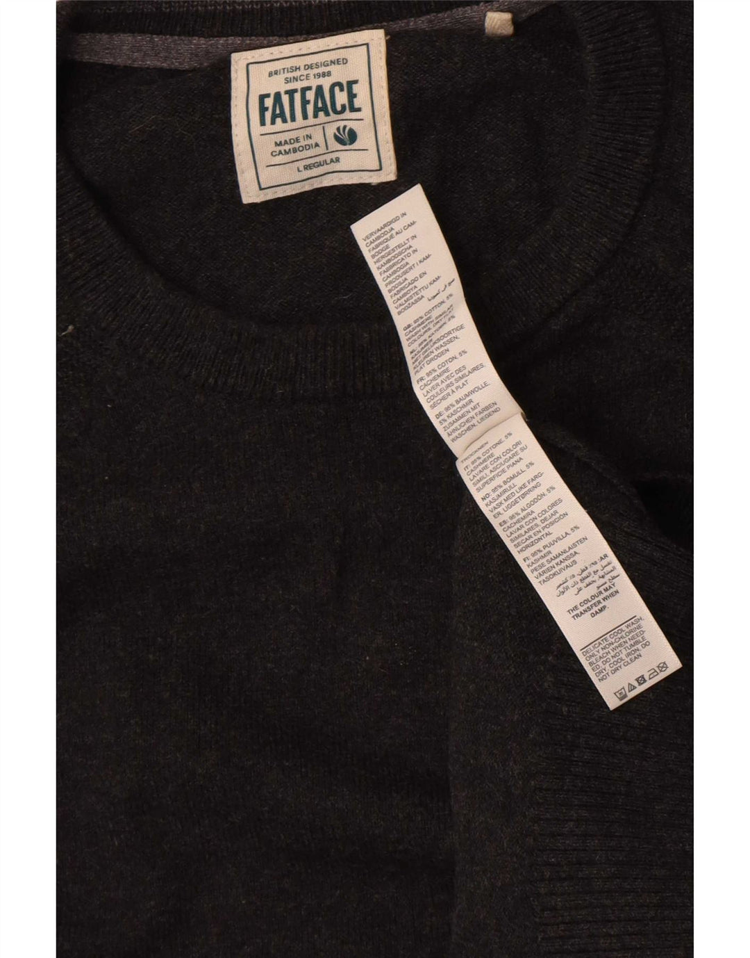 Fat Face Herren-Pullover, reguläre Passform, Rundhalsausschnitt, Größe L, Grau, Baumwolle