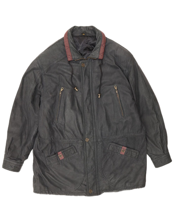 Vintage Mens Leather Jacket IT 50 Large Grey