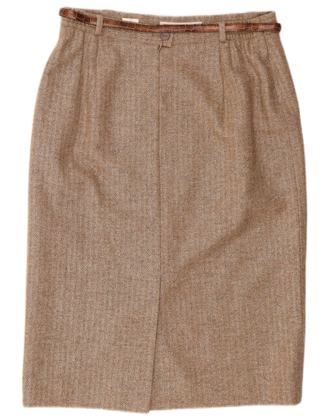 Eugen Klein Damen Bleistiftrock IT 42 Medium W30 Braune Chevron-Wolle