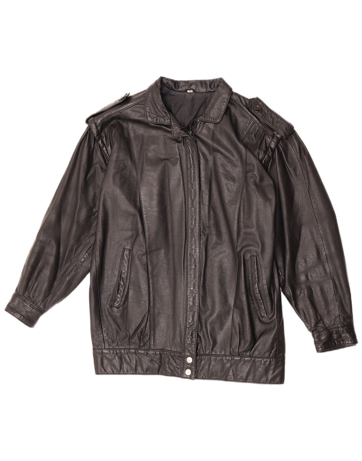 Vintage Damen Militärlederjacke UK 12 Mittelschwarzes Leder