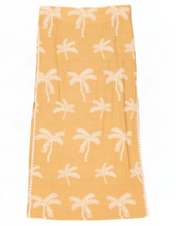 Zara Damen Hawaii-Midirock, Größe L, W30, Gelb geblümt