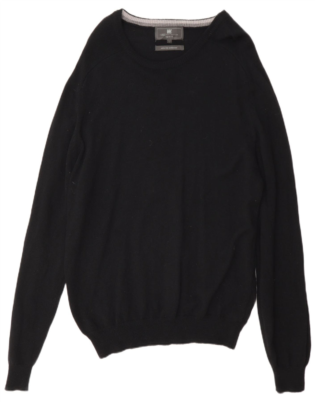 Marks & Spencer Herren-Pullover mit normaler Passform, Rundhalsausschnitt, große schwarze Wolle