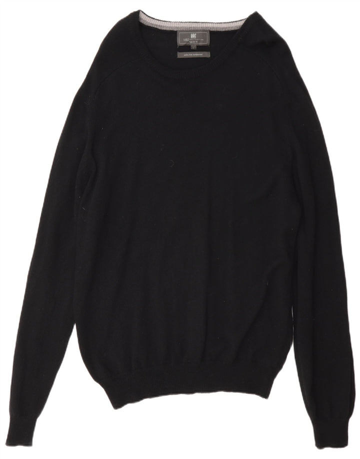 Marks & Spencer Herren-Pullover mit normaler Passform, Rundhalsausschnitt, große schwarze Wolle